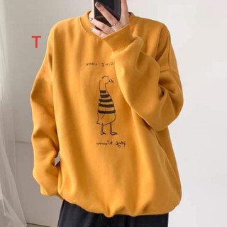 Áo sweater nỉ tay dài ❤️FREESHIP❤️áo nỉ bông ấm in hình vịt kẻ nhiều màu