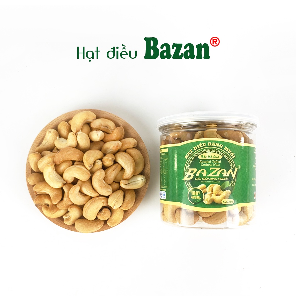 Hạt điều rang muối Bazan Bình Phước nguyên hạt dinh dưỡng A+ loại 1 hộp 235g nắp bật sạch vỏ lụa | WebRaoVat - webraovat.net.vn