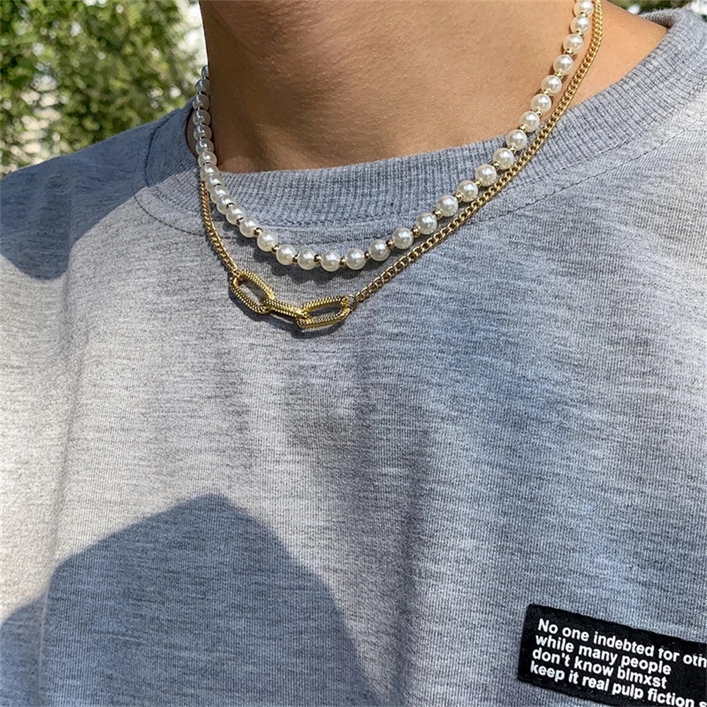 Vòng Cổ Choker Hai Lớp Đính Ngọc Trai Nhân Tạo Phong Cách Hip Hop Hàn Quốc Cá Tính