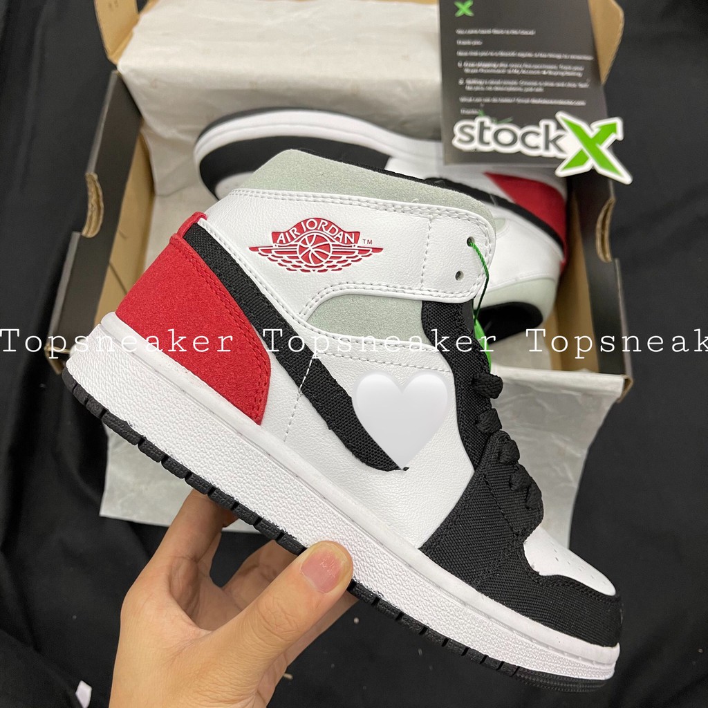 Giày Sneaker Jordan 1 Trắng Gót Đỏ