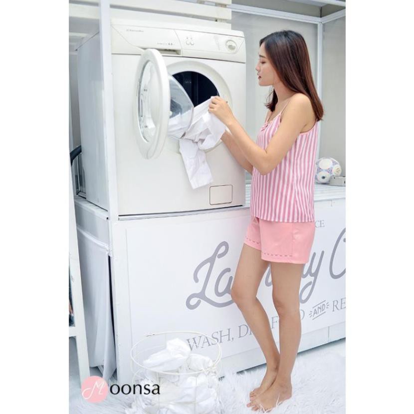 Đồ ngủ Lụa 2 dây dễ thương Hồng Phấn Dịu Nhẹ [ Moonsa ] ,