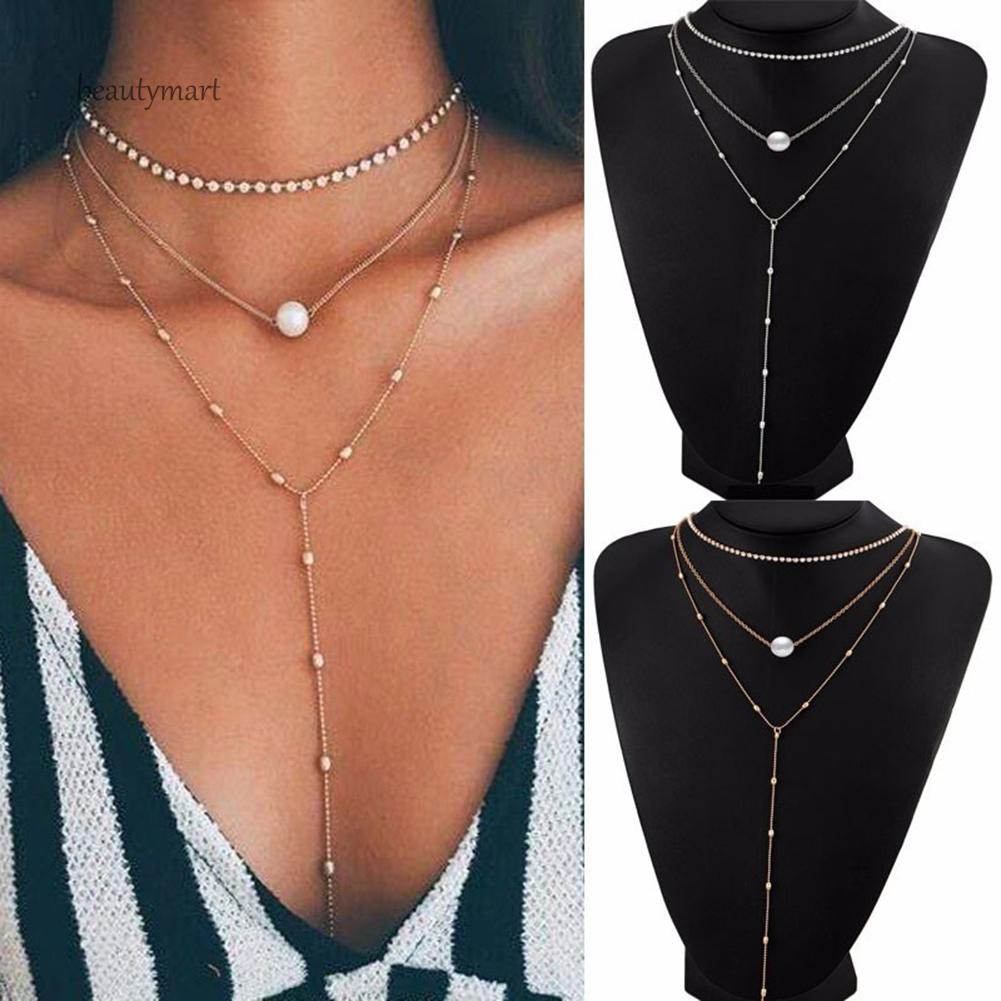 Vòng cổ nhiều lớp có đính ngọc trai giả cho nữ