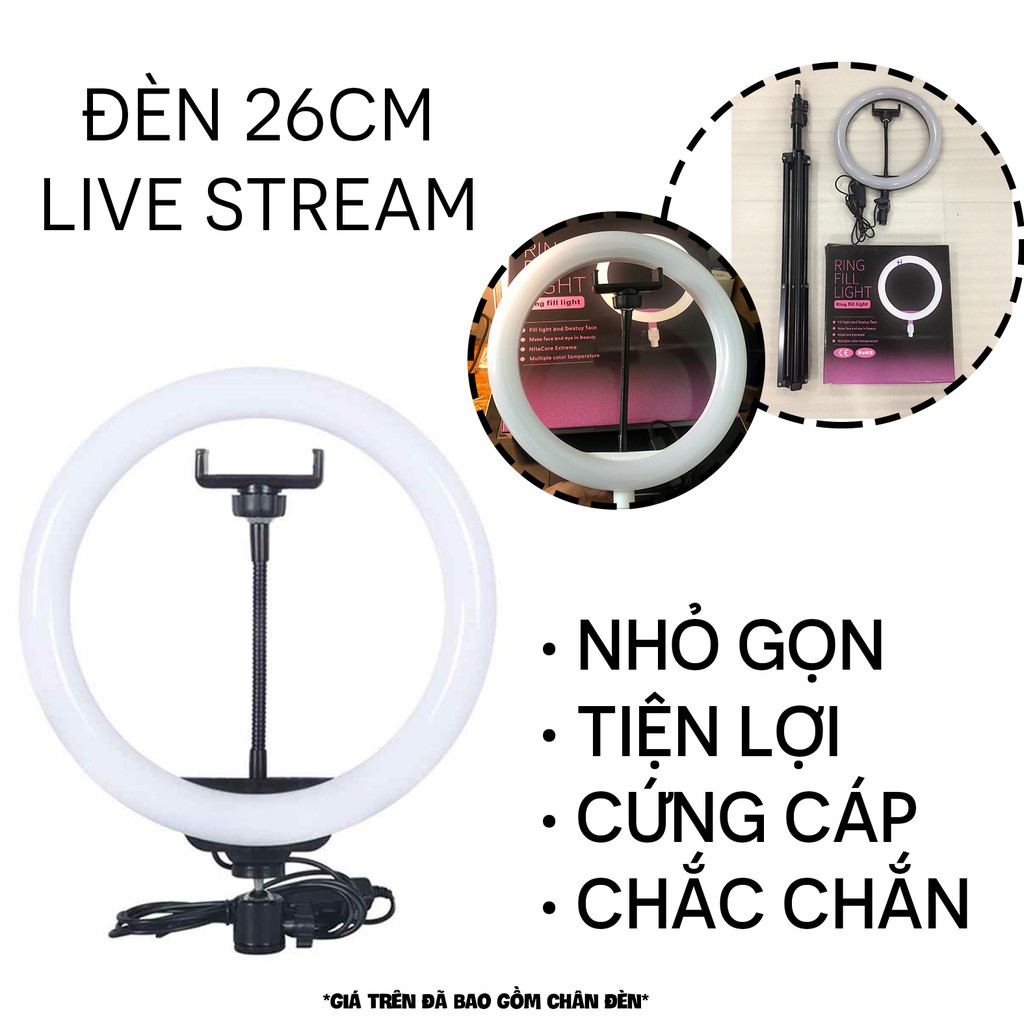 Combo đèn livestream 26cm HÀNG LOẠI 1 cao cấp+ chân đèn 2m1, makeup, spa, chụp ảnh, quay video, tiktok, bigo, youtube