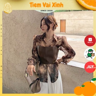 Áo Kiểu 🍊 [Tiệm Vải Xinh] 🍊 Set Áo Kiểu Sơ Mi Kèm Áo Hai Dây Da - Hàng Quảng Châu SM001