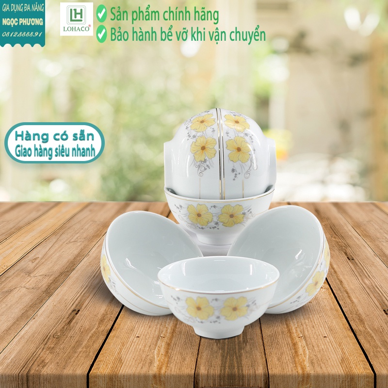 Bộ Bát Ăn Cơm Có Hoa Viền Vàng Kim - Sứ Long Hầu - Set 6 và Set 10 Có Hộp Đẹp