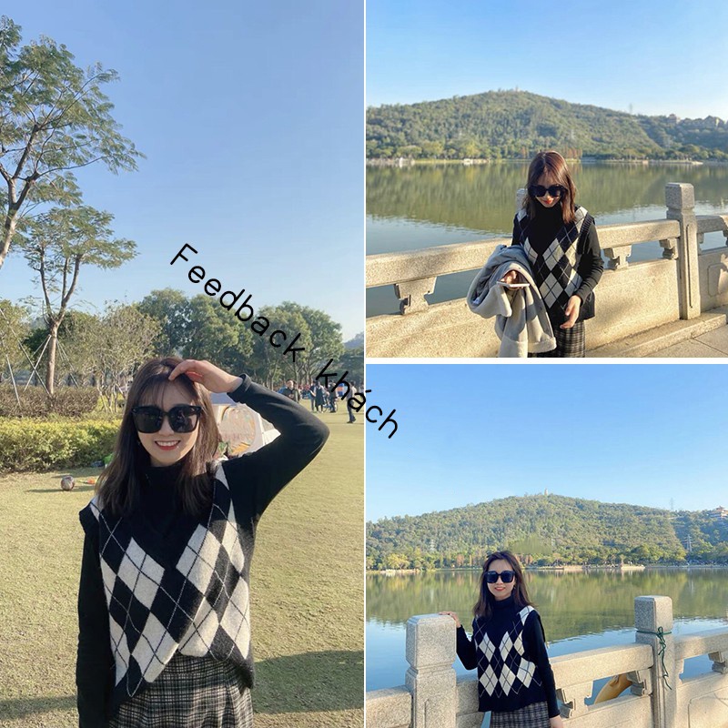 Áo Len Gile nữ Ô Quả Trám Ulzzang Cổ V Style Hàn Quốc - Mono Boutique