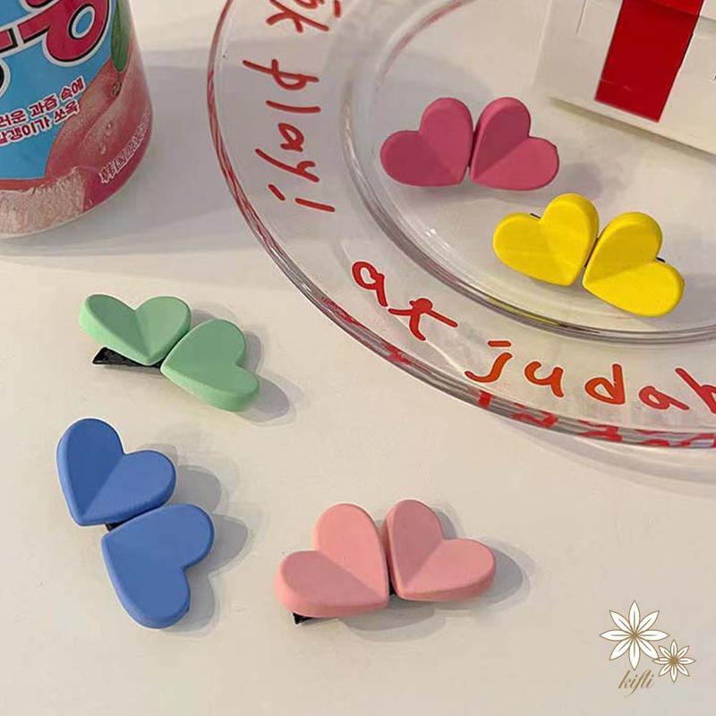 【kifli】Kẹp tóc hình trái tim đôi nhiều màu sắc phong cách Hàn Quốc dễ thương cho nữ（quà tặng ngày thiếu nhi）