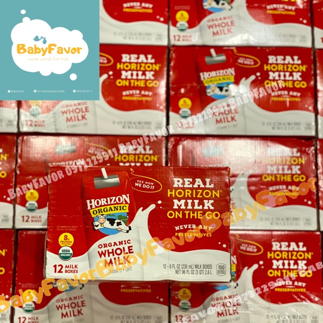 Sữa tươi nguyên kem hữu cơ HORIZON ORGANIC MĨ 236ml Hàng air