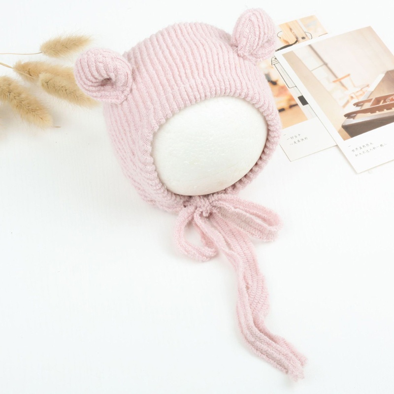 Mũ Beanie Đan Len Điều Chỉnh Được Gắn Tai Dễ Thương Cho Bé Sơ Sinh