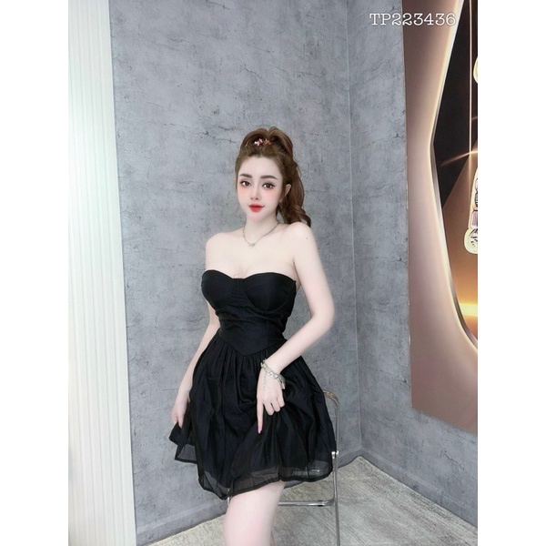 Đầm tơ TK ống cúp ngực đan dây lưng