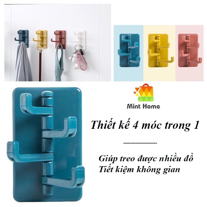 [DÁN CỰC CHẮC] Móc Treo Đồ Dán Tường 4 Nhánh Xoay - Móc Dán Tường Siêu Dính Treo Vật Dụng Cá Nhân Tiện Lợi