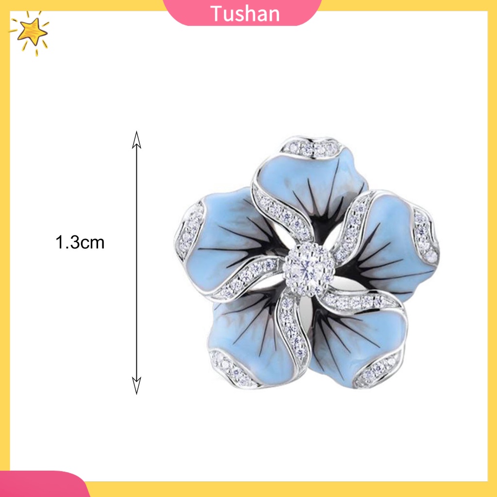 TUSH Women Cubic Zirconia Inlaid Enamel Flower Ear Stud Earrings Wedding Jewelry Gift