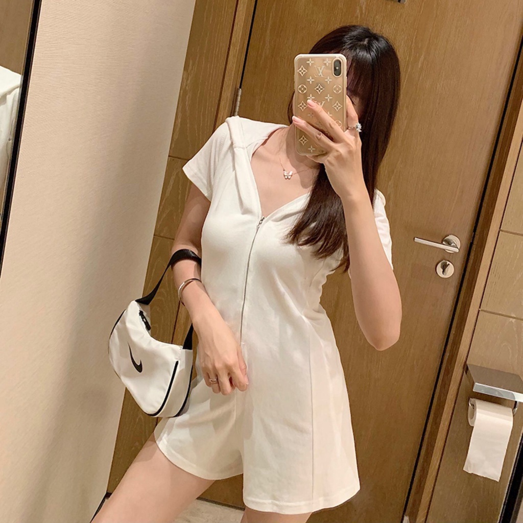 Jumpsuit Ngắn Có Nón Trùm Đầu Thời Trang Quyến Rũ Cho Nữ