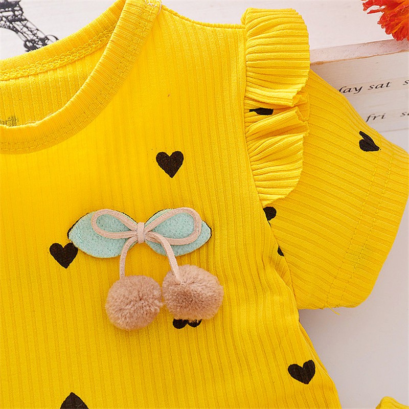 Đầm xòe ngắn tay in họa tiết trái tim dễ thương dành cho bé gái từ 1 đến 8 tuổi