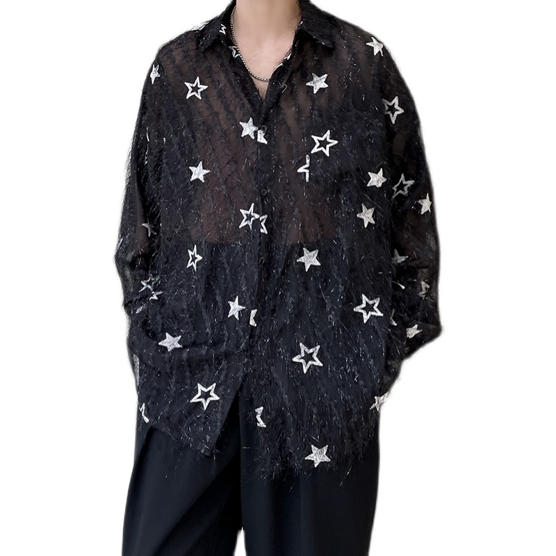 Áo Sơ Mi Xuyên Thấu Phối Tua Rua Lông Vũ Cổ Tích ins Cá Tính Cho Nam