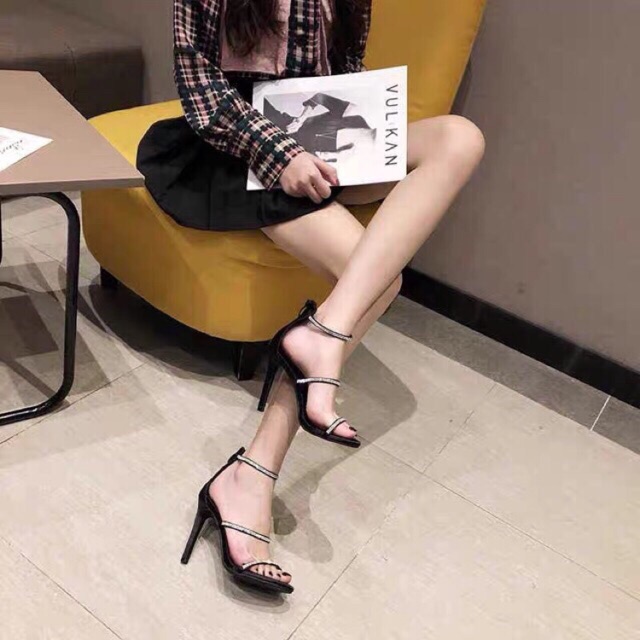 [Free ship đơn 50k] Giày sandal nữ gót nhọn 9p 3 quai đá xinh lung linh