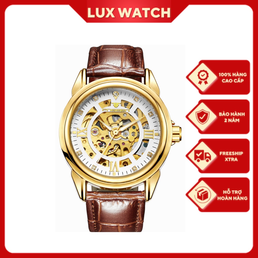 Đồng Hồ Nam Máy Cơ Lộ Máy Dây Da FNGEEN Cao Cấp Chống Xước - LUX WATCH A16