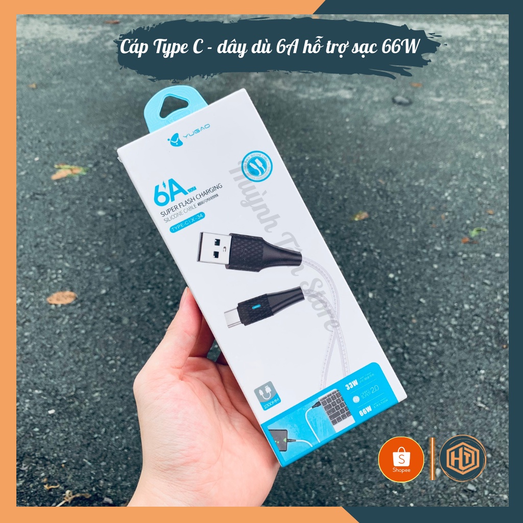 Cáp Type C 6A hãng YUGAO hỗ trợ sạc nhanh Super Charge, Quick Charge , Flash Charge dành cho Xiaomi, Huawei, Vivo,Oppo