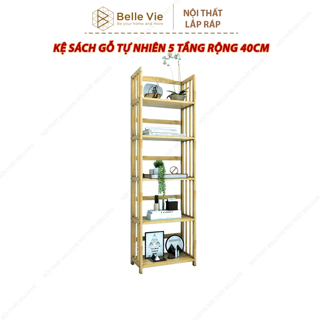 Kệ Sách 5 Tầng BELLEVIE Kệ Gỗ Decor Lắp Ráp Đơn Giản Dễ Dàng Bookshelf 5F Natural x 40Cm