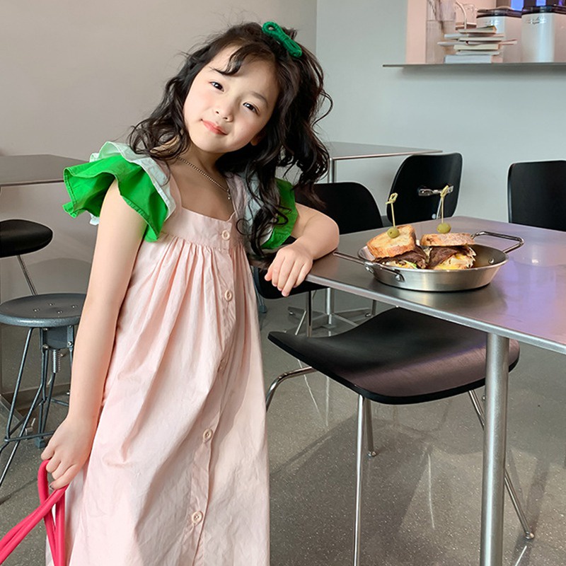 Đầm Công Chúa Tay Cánh Tiên Cổ Vuông Màu Trơn Thời Trang Mùa Hè Cho Bé Gái Se7en