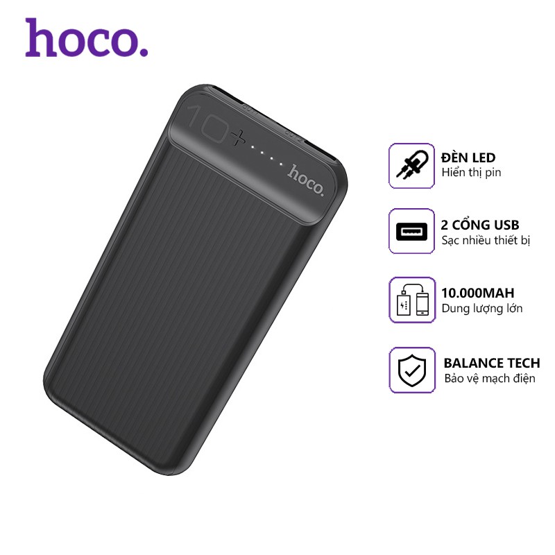 Pin dự phòng Hoco J52 2 cổng USB 2.0A, 10000mah, có đèn led, tương thích nhiều thiết bị