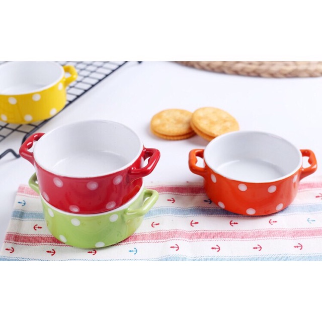 Bát sứ chấm bi có quai hai bên