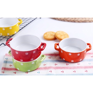 Bát sứ chấm bi có quai hai bên