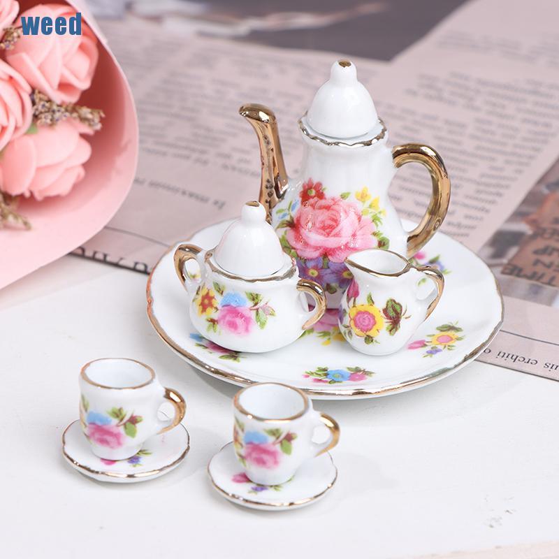 Set 8 Ấm Trà Mini Bằng Sứ In Họa Tiết Hoa Trang Trí Nhà Búp Bê