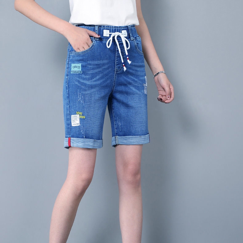 Quần Short Jean Lưng Thun Dây Rút Thời Trang Cho Nữ
