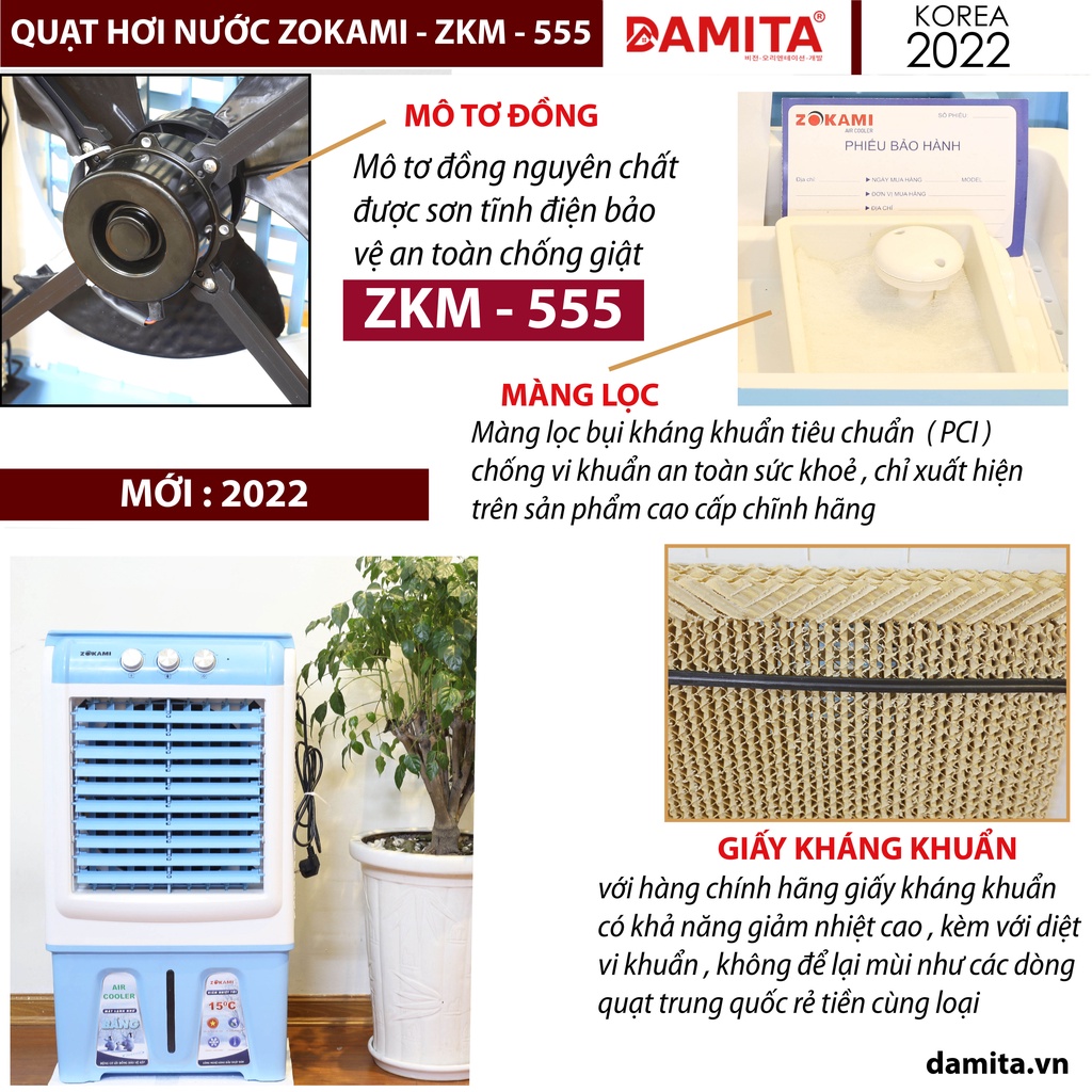 Quạt Hơi Nước Điều hòa  nhật bản ZOKAMI 40l 50l 60l hơi nước MÔ TƠ ĐỒNG hàng cao cấp ảnh thật giao trong ngày tại hà nội