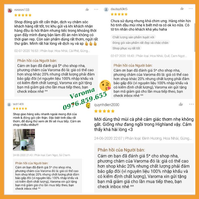 [Giá sỉ 100ml] Tinh dầu thiên nhiên VaromaS nguyên chất thơm phòng đuổi muỗi giấy kiểm định Quatest 3 nhập khẩu COA 100m
