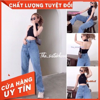 Quần jean nữ ống rộng dáng suông 1 Túi Trước Hot trend 2021 [Ảnh thật]