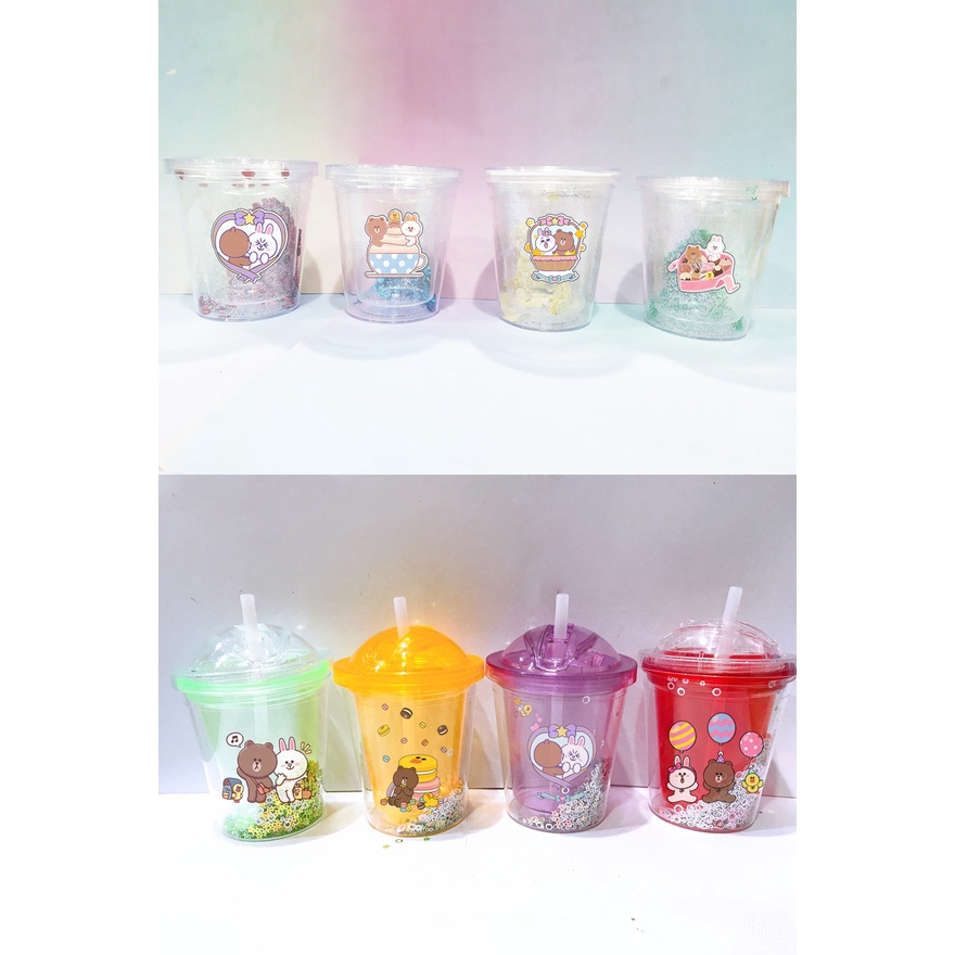 Cốc 2 lớp kim tuyến gấu brown thỏ cony CNKI5 cốc giữ nhiệt ly 2 lớp cốc làm lạnh dễ thương 500ml