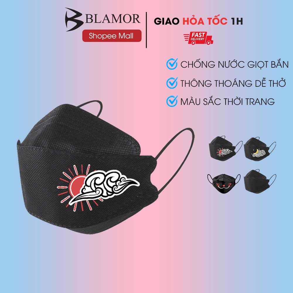 Khẩu trang hình kf94 Blamor màu đen thời trang thiết kế 3d 4 lớp thông thoáng dễ thở B011