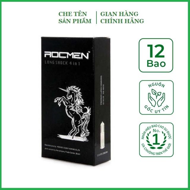 Bao cao su gai kéo dài thời gian ROCMEN đen chính hãng chống xuất tinh sớm hộp 12 chiếc Nakisa an toàn chất lượng