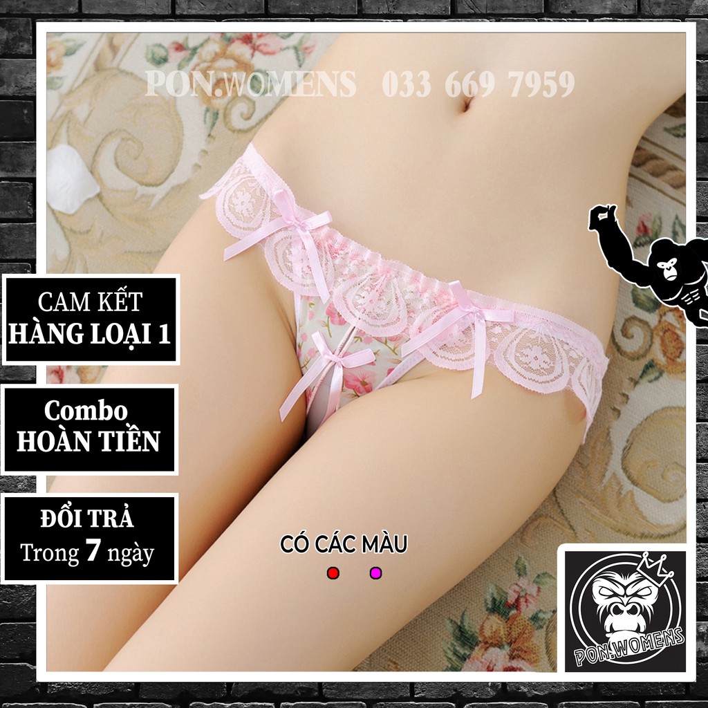 Quần lót nữ ren lọt khe sexy nơ thun lạnh FREESIZE màu đỏ hồng PON.WOMENS 314