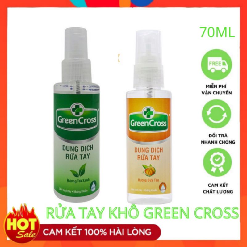 Dung dịch xịt rửa tay khô Green Cross hương dưa táo trà xanh chai 70ML