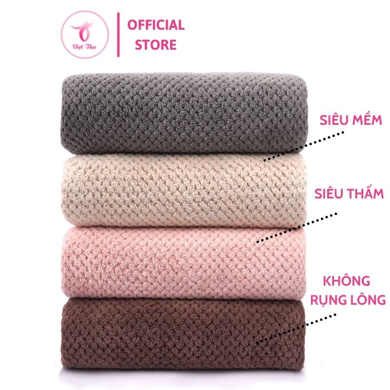 Khăn tắm sợi microfiber cỡ lớn, khăn lau lông mềm mịn, siêu thấm hút nước 70x140 cm, nhiều màu - Việt thư