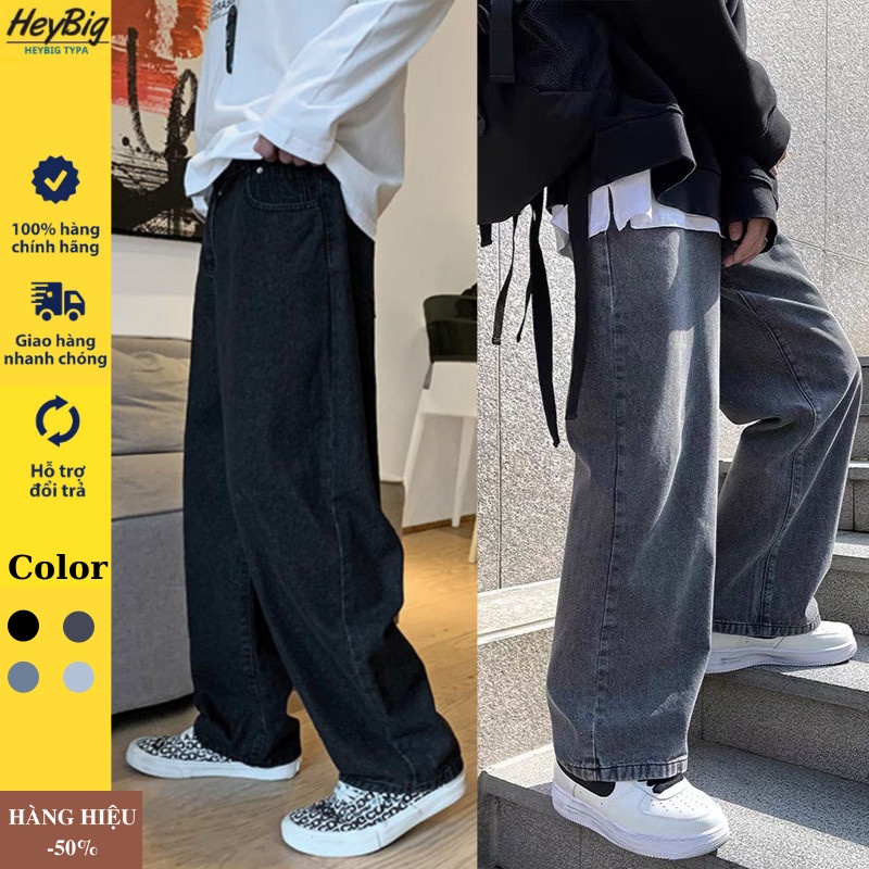 Quần jean nam baggy ống suông rộng dáng đứng vải jeans bò xanh đen cao cấp HEYBIG TR01 hottrend 2022