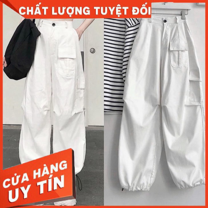 Quần ống rộng kaki nữ ,dáng Jogger màu Trắng SIÊU ĐẸP - Hàng nhập khẩu