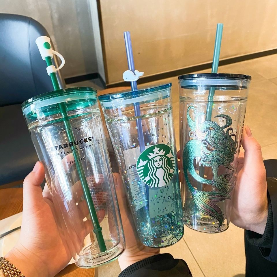 Bình nước Starbucks bằng thủy tinh có ống hút chống rơi chất lượng cao cho nam và nữ