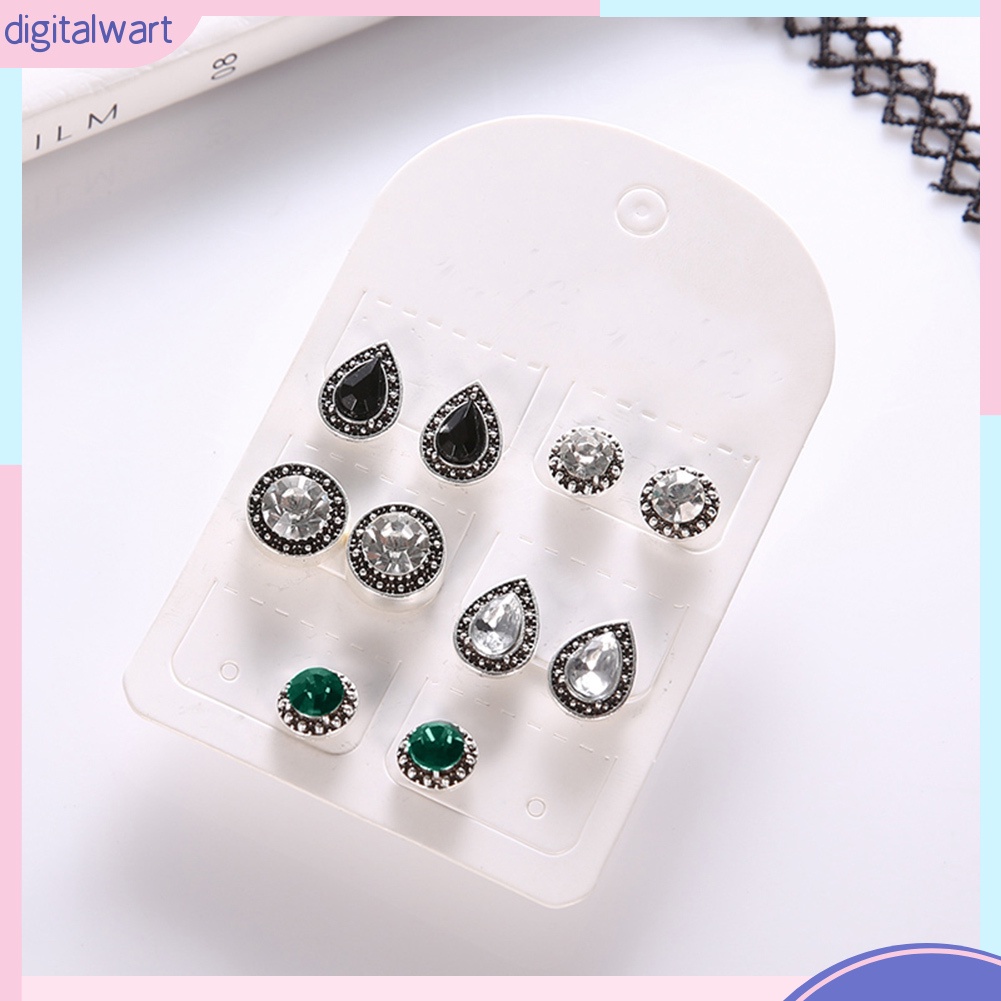 Set 5 đôi bông tai đính đá kiểu dáng thời trang trang, sang trọng cho nữ