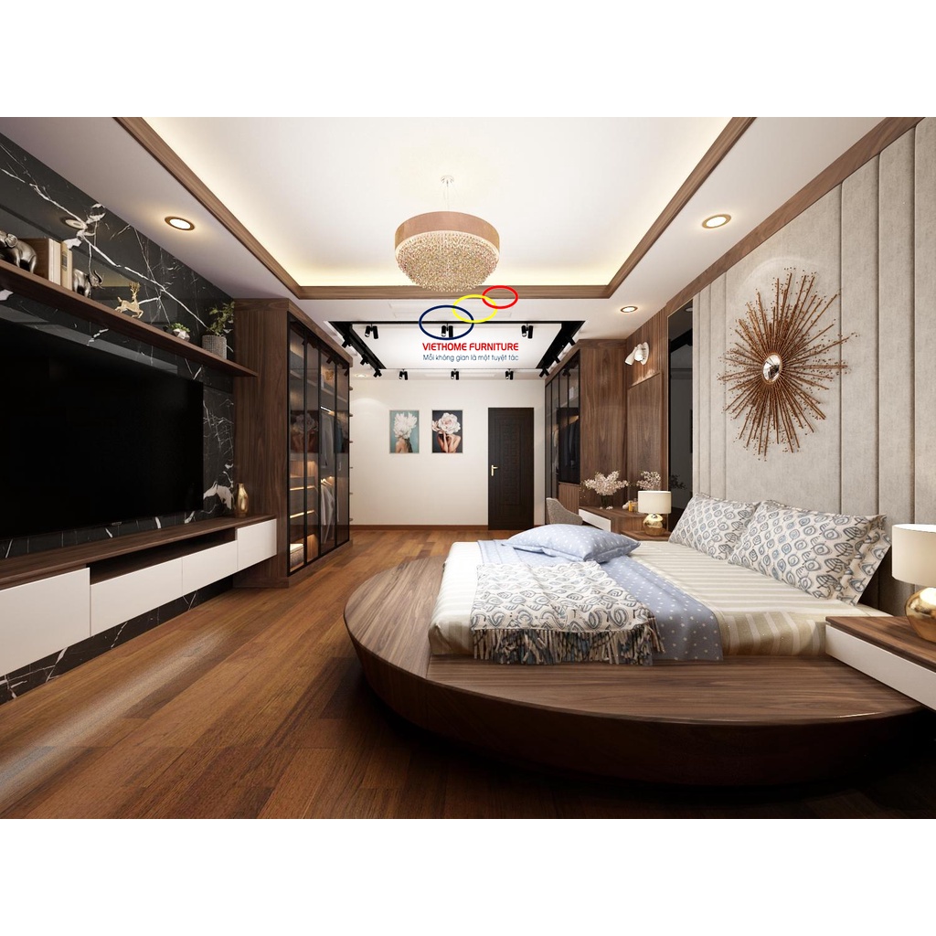 Giường ngủ gỗ óc chó bền bỉ sang trọng và đẳng cấp - Viethome bảo hành 6 năm