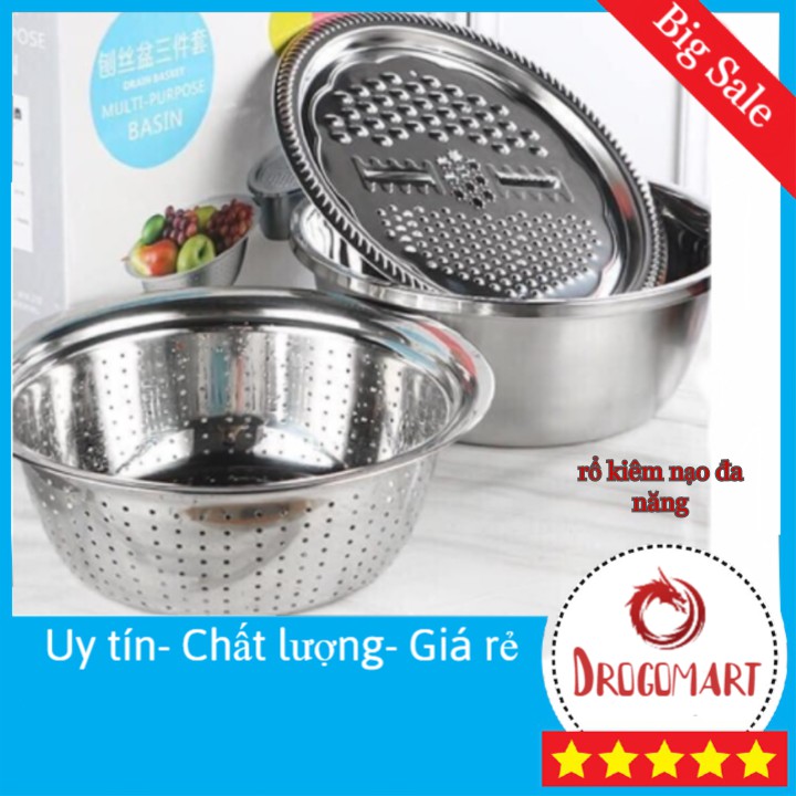 Bộ Rổ Inox Kèm Nạo Rau Củ Inox 3 Chi Tiết Siêu Tiện Dụng