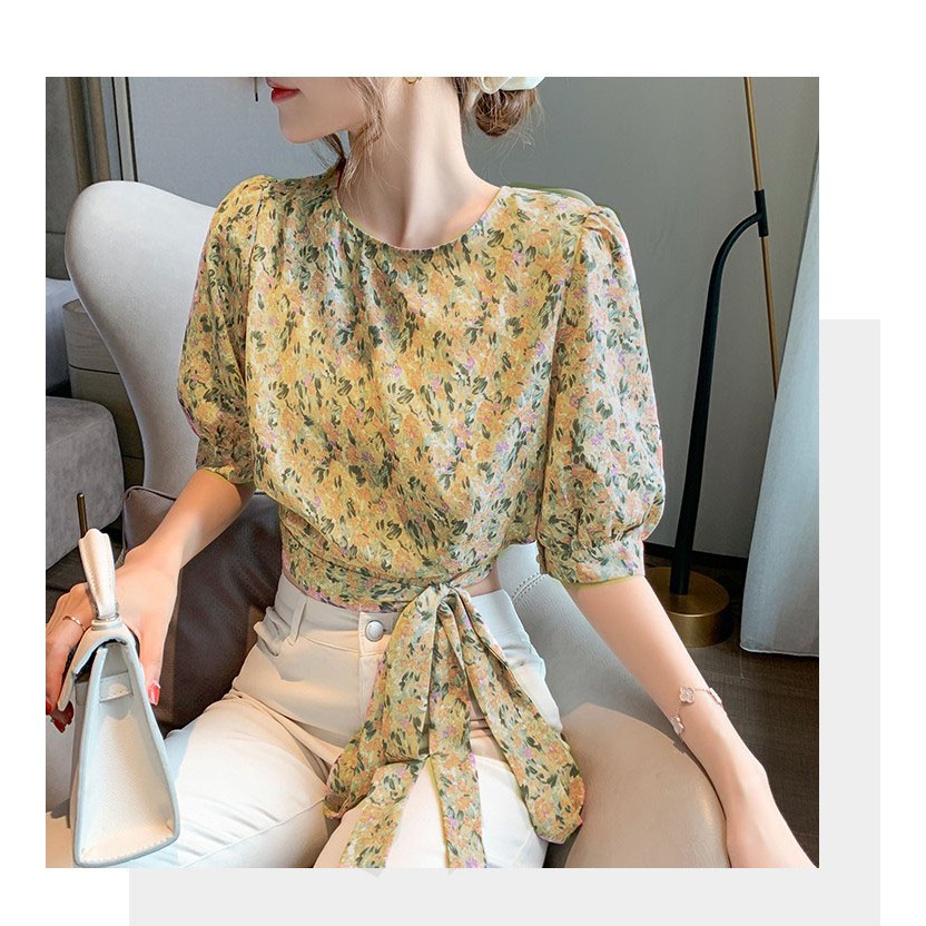 ÁO HOA CROPTOP THẮT NƠ EO XINH SẮN