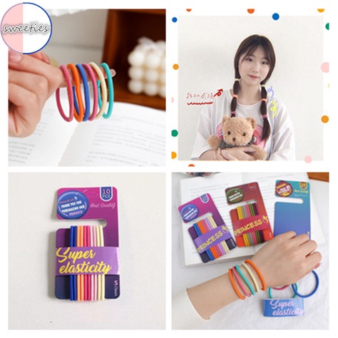 Set 10 Dây Buộc Tóc Nylon Họa Tiết Hoạt Hình Màu Sắc Ngọt Ngào Cho Nữ