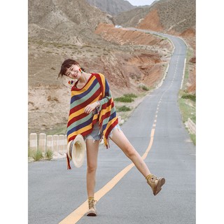 (sẵn) Khoác len bohemian sắc màu