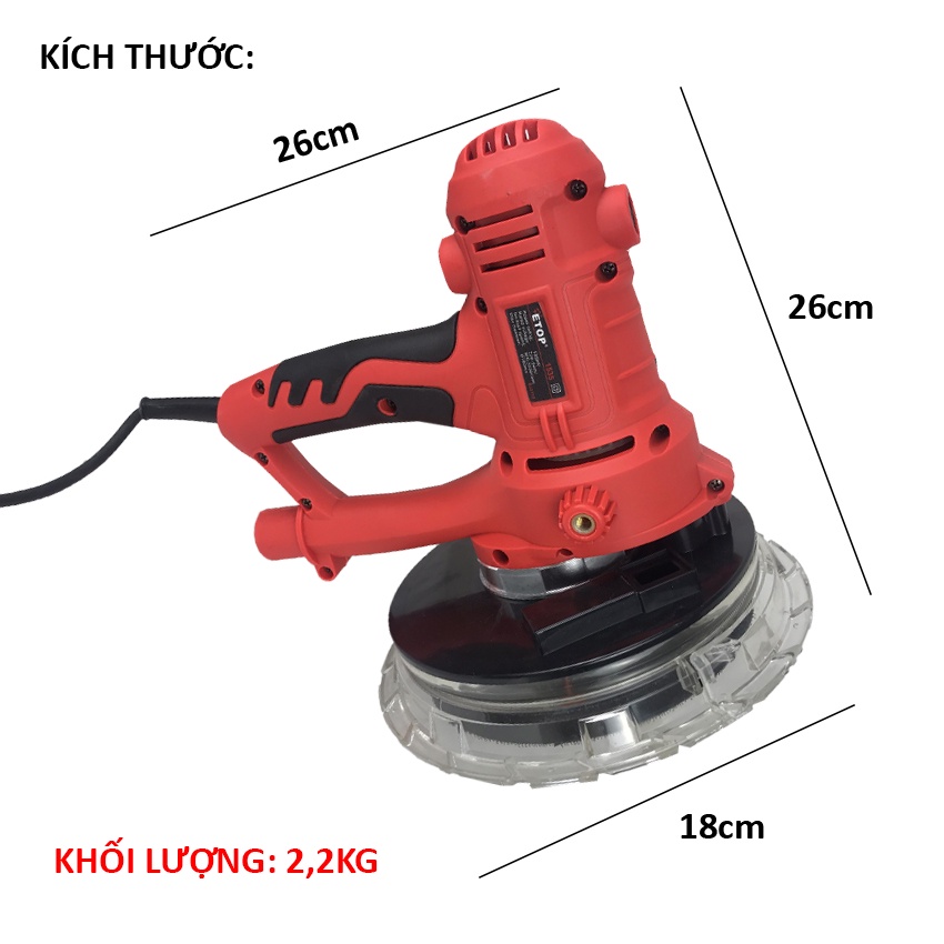 Máy chà tường, chà nhám SL1535 chính hãng ETOP, công suất 1350w, đĩa mài 180mm, có chế độ hút bụi