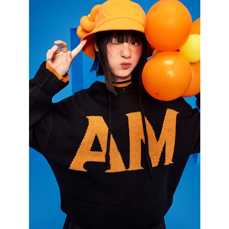 Áo hoodie ZHELIHANGFEI dài tay in chữ eo cao phong cách retro thời trang