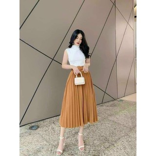 Chân váy xoè dập ly kèm đai